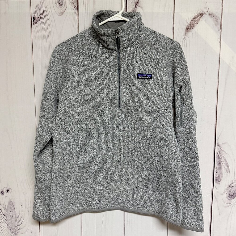 Patagonia Womens Better Sweater 1/4 Zip Medium Birch White Gray Fleece EUC